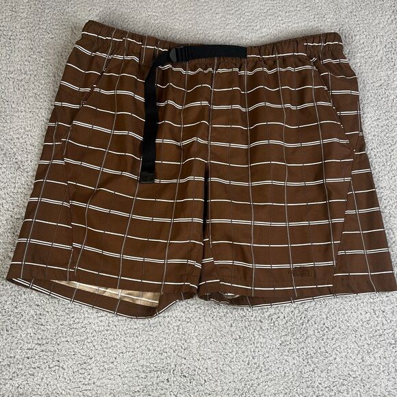 The North Face Swim Trunk Mens XXL Brown Stripe Belted Shorts Lined Bathing Suit - Picture 1 of 11